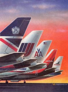 an advertisement for american airlines featuring four planes