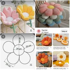 the instructions for how to make a flower shaped chair with cushions on top and bottom