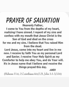 a prayer card with an image of the words,'prayer of salvation'in black and white