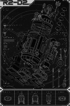 a black and white poster with an image of a space station in the middle of it