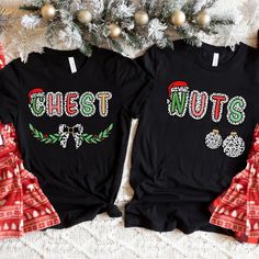 Celebrate the holiday season with our Chest Nuts Shirts, designed as funny Christmas T-shirts for couples! Perfect for those looking to add a playful touch to their Christmas festivities, these matching Christmas couple shirts are a great way to spread holiday cheer. Whether you're searching for a funny Christmas gift or just something fun to wear together, these holiday couples tees are sure to make your season unforgettable! The price includes one t-shirt only. Props shown in the photos are not included in the price. Please be sure to place your order before December 7th to ensure delivery before Christmas 🎄🎁 Explore our Christmas collection here: https://bit.ly/ChicChristmasGifts 👕 YOUR NEW T-SHIRT Our t-shirts Bella+Canvas 3001 are available in Unisex Adult Sizing. For precise measu Christmas Couple Shirts, Couple Shirts Matching, Matching Couple Pajamas, Christmas Festivities, Couple Pajamas, Funny Christmas Tshirts, Couple Tees, Funny Christmas Gifts, Couple Tshirts