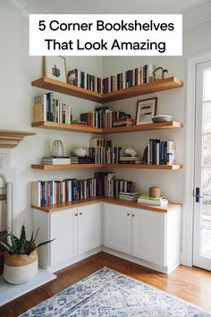 a living room with bookshelves that look amazing