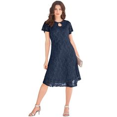 Elevate your wardrobe with the Roaman's Women's Plus Size Keyhole Lace Dress, a piece that combines elegance with a touch of charm. This navy dress is meticulously designed to flatter from every angle, featuring a captivating scalloped keyhole at the neckline that adds a unique touch.

- Size: 34 W
- Color: Navy
- Material: Lace
- Gender: Female
- Age Group: Adult
- Features: Flutter sleeves, fully lined body, side zip closure

Perfect for any special occasion, this dress ensures comfort and sty Current Fashion, Current Fashion Trends, Dress 16, Blue Gender, Flutter Sleeves, Plus Size Clothing, Size Clothing, Plus Size Dresses, Side Zip