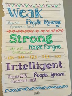 a piece of paper with writing on it that says weak people, strong people and intelligent people