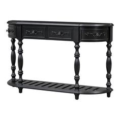 a black console table with two drawers