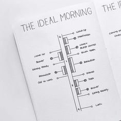 an open book with diagrams on it and the words, the ideal morning in english