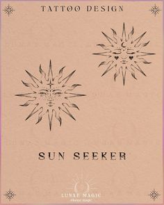 the cover of tattoo design sun seeker by lumae magic, featuring two stylized stars