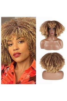 Curly Wigs for Black Women Glueless Wigs with Bangs kinky Curly Wig Afro Wig Deep Wave Wig Synthetic Hair Replacement Wigs Ombre Blonde 16 inch (Ombre Blonde) Curly Wigs For Black Women, Deep Wave Wig, Wigs Black, Afro Wig, Ombre Blonde, Glueless Wigs, Afro Wigs, Hair Replacement