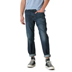 PRICES MAY VARY. Mid rise with a straight fit and tapered leg Dark wash denim Advanced stretch for a comfortable modern feel in a high-stretch fabrication 5-pocket styling with button-and-zip fly Rise: 10 5/8 inches; Leg opening: 15 3/4 inches (size 32) Casual Tapered Selvedge Jeans, Casual Selvedge Tapered Jeans, Urban Straight Fit Tapered Leg Jeans, Urban Jeans With Relaxed Fit And Zip Fly, Relaxed Fit Straight Jeans With Zip Fly, Casual Selvedge Jeans With Tapered Leg, Relaxed Fit Tapered Leg Jeans With Zip Fly, Dark Wash Relaxed Fit Jeans With Zip Fly, Casual Dark Wash Jeans With Zip Fly