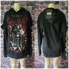 Killstar Magick 2 Layer Hoodie. Featuring A Soft Cotton Blend Construction, Hooded Sweatshirt Design, Longline Cut, Double Sleeves With Skull Detailing, And Bold Statement Front Graphic. Nwt, Size Small, Oversized Fit, Easily Sizes Up. Mannequin Bust 34", Waist 26" And Hips 38" Oversized Punk Hoodie With Graphic Print, Oversized Punk Graphic Hoodie, Punk Style Letter Print Hoodie Top, Punk Style Letter Print Hoodie, Grunge Hooded Top With Letter Print, Oversized Alternative Hoodie For Fall, Oversized Alternative Style Hoodie For Fall, Alternative Oversized Hoodie With Graphic Print, Oversized Black Hoodie For Alternative Fashion