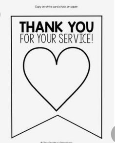 thank you for your service card with a heart in the center and words on it