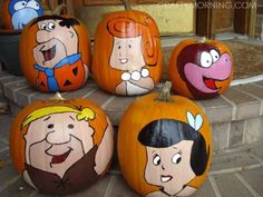 pumpkins with cartoon characters painted on them