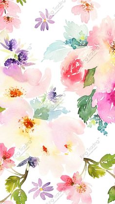 watercolor flowers on white background with green leaves and pink flowers in the middle,