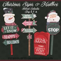 christmas signs and mailboxes with santa clause