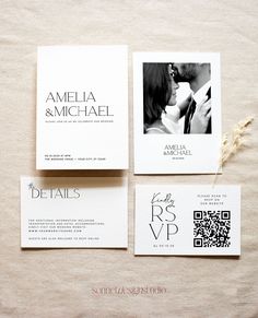 the wedding stationery is laid out next to each other