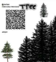 three trees with qr code on them and one tree in the foreground,