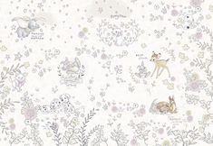 an animal themed wallpaper with flowers and animals in the background, all on white