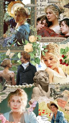 the collage shows many different pictures and words on it, including one with a woman's face