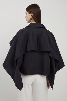 Drape Sleeve Trench Style Cropped Coat | Karen Millen Outfits For Mexico, Spring Wedding Guest Dress, Petite Business Casual, Cropped Coat, Honeymoon Outfits, Fall Wedding Guest Dress, Bachelorette Outfits, Drape Sleeves, Evening Dresses Cocktail