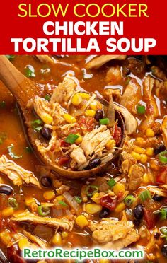 slow cooker chicken tortilla soup in a bowl