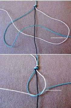 two pictures showing how to tie the ends of an object with string and yarn on it