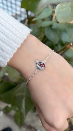 Sterling Silver 925 pomegrante bracelet , Armenian handmade Armenia, Chain Link Bracelet, Last Minute Gifts, Pomegranate, Arm Band, Link Bracelets, Chain Link, Silver 925, Beauty Book