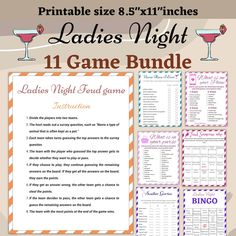 the ladies's night game bundle includes drinks, games and instructions for each player