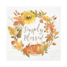 a cross stitch pattern with the words simply blessed surrounded by autumn leaves and sunflowers