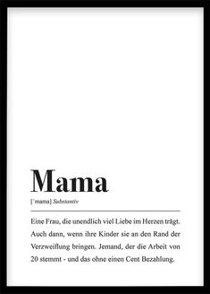 a black and white photo with the word mama in german on it's side