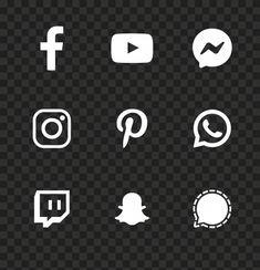 white social media icons on transparent background