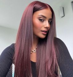 Burgundy And Light Pink Hair, Red Vine Hair Color, Hair Color Ideas For Winter 2023, Deep Cherry Red Hair Ombre, Hair Color Ideas Plum, Red Bolyoge, Muted Purple Outfit, Cherry Hair Balayage, Hair Color Ideas For Olive Skin