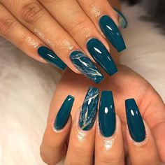 Teal Acrylic Nails, Teal Nail Designs, Teal Nails, Turquoise Nails, Fancy Nails Designs, Easy Nails, Blue Nail, Nail Swag, Short Acrylic Nails Designs