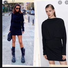 Zara Black Crew Neck Long Sleeves Mini Dress With Gathered Accent From Shoulder To Waist Long Sleeve Mini, Zara Black, Long Sleeve Mini Dress, Zara Dresses, Colorful Dresses, Long Sleeves, Zara, Crew Neck, Mini Dress