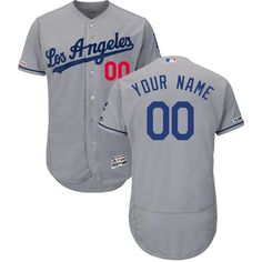 Men's Los Angeles Dodgers Majestic Road Gray Flex Base Authentic Collection Custom Jersey Customizable Collegiate Cotton Jersey, Customizable Cotton Jersey For Team Events, Customizable Cotton Baseball Jersey For Fans, Customizable Collegiate Fan Gear Jersey, Letter Print Baseball Jersey For Team Events, Cotton Team Jersey Fan Apparel, Cotton Fan Apparel Jersey With Team Name, Cotton Jersey With Letter Print For Team Events, Fan Merchandise Short Sleeve Jersey With Letter Print