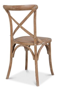 a wooden chair with a cross back and seat