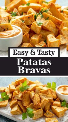 easy and tasty patatas braas with dipping sauce in the middle on a cutting board