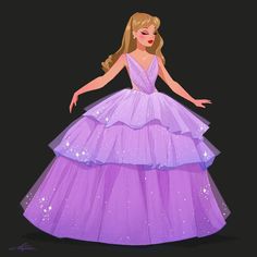 a drawing of a woman in a purple dress with stars on it's skirt