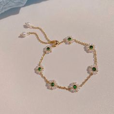 Handmade Emerald Pearl Beaded Bracelet, Elegant Nature-inspired Jewelry, Green Emerald Gold Bracelet, Wedding Floral Jewelry, Gift for Her by WithHerNYC on Etsy