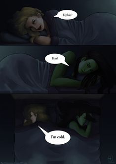 a comic strip with an image of a woman laying in bed and the caption says, i'm cold