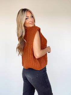 Currently obsessing over Lane 201's Melissa Sweater Vest! This sweater vest features a super soft cable knit material, a turtleneck, and a cropped boxy fit. The perfect piece to dress up for a day in the office or down for a more casual everyday look. 100% Viscose Dry clean only Cozy Textured Knit Sweater Vest For Fall, Cozy Cable Knit Sweater Vest For Fall, Sleeveless Chunky Knit Sweater For Fall, Chunky Knit Sweater Vest For Fall, Cable Knit Sweater Vest For Work, Chic Cable Knit Sweater Vest For Fall, Fall Cable Knit Sweater Vest For Layering, Chic Chunky Knit Sweater Vest For Fall, Trendy Cable Knit Sweater Vest