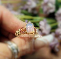 Pink Opal Ring, Vintage West German Pink Opal Glass Handmade Ring Pink Opal Ring, Opal Ring Vintage, Hammered Silver Jewelry, Silver Jewelry Diy, Mystic Topaz Ring, Wire Wrapped Rings, Mystic Topaz, Handmade Rings, October Birthstone