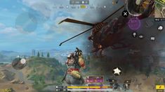 an image of a video game scene with a helicopter in the air and two men standing next to each other