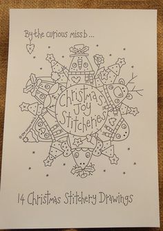 a christmas card with the words,'by the curious missb'in black and white