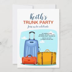 a birthday party card with luggage on it