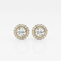 A popular style in Europe, these bezel set halo diamond stud earrings look solid, without being heavy on the ears. Each large round lab grown diamond is set in a bezel, which is then surrounded by smaller round diamonds. Halo Diamond Earrings, Moissanite Bridal Sets, Halo Stud Earrings, Everyday Elegance, Moissanite Necklace, Halo Earrings Studs, Moissanite Earrings, Mothers Necklace, Bridal Bands