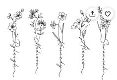 flowers are drawn in different ways with the word love written on each flower and leaves