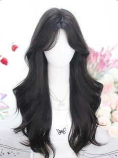 Get the perfect black-brown curtain bangs look with our long wavy synthetic wig! This wig is designed to give you a natural and effortless style, featuring luscious waves and trendy curtain bangs. Made from high-quality synthetic materials, this wig is easy to style and maintain.   Please note that this product includes only the wig. Garment SizeSizeFree SizeHair Length65 Cute Curtain Bangs Long Hair, Long Black Wavy Wig, Curtain Layered Hair, Long Layered Hair With Curtain Bangs 360, Cute Hair Inspo For Long Hair, Bangs For Curly Long Hair, Dark Roots Chocolate Brown Hair, Long Black Hair With Wispy Bangs, Wig Hairstyles Synthetic