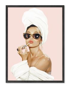 GLAM UP YOUR SPACE with this Haus and and Hues Audrey Hepburn print. Inspired by the iconic Hepburn, this vogue wall art shows how the actress can pull off a chic flirty look yet still transform it into a classic style by wearing her signature sunglasses and lovely shade of lip tint. Set against a pale pastel pink, this Audrey Hepburn print infuses freshness and creates a comforting atmosphere in the bathroom, bedroom, college dorm room or makeup room GALLERY-QUALITY: Haus and Hues art fashion w Audrey Hepburn Pictures, Audrey Hepburn Poster, Audrey Hepburn Wall Art, Haus And Hues, Audrey Hepburn, Posters Prints, Hollywood, Vogue, Wall Decor