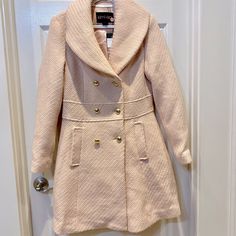 Nwt Size Medium Light Pink/Peach Wool-Blend Coat Pockets On Each Side Fully Lined Perfect Condition Elegant Pink Pea Coat For Spring, Peach Long Sleeve Spring Outerwear, Fitted Pink Pea Coat For Work, Waldorf Aesthetic, Blair Waldorf Aesthetic, Coat Pocket, Blair Waldorf, Wool Blend Coat, Pink Peach