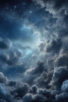 the sky is filled with clouds and stars